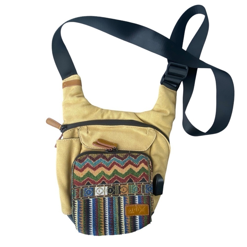 Apex tan crossbody sling travel festival bag with charger connection